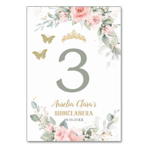 Quinceañera Pink Floral Sage Green Butterflies Kaart