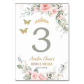 Quinceañera Pink Floral Sage Green Butterflies Kaart (Achterkant)