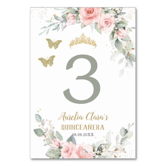 Quinceañera Pink Floral Sage Green Butterflies Kaart (Achterkant)