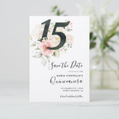 Quinceanera Pink Floral Save the Date Aankondiging (Staand voorkant)