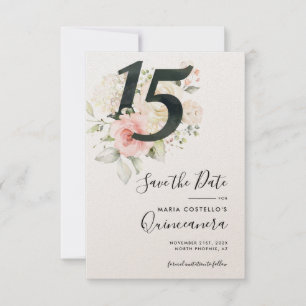 Quinceanera Pink Floral Save the Date Aankondiging