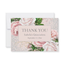 Quinceañera Pink Floral Silver Glitter Hartelijk d