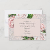 Quinceañera Pink Floral Silver Glitter Hartelijk d Bedankkaart (Achterkant)