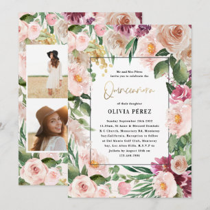 Quinceañera Pink girly 4 fotoverjaardag Kaart