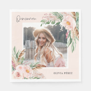 Quinceañera Pink girly bloemetjes verjaardag Uitn Servet