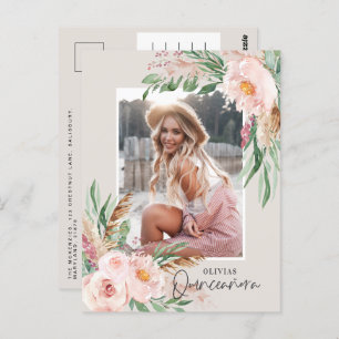 Quinceañera Pink girly bloemetjes verjaardag Uitno Briefkaart