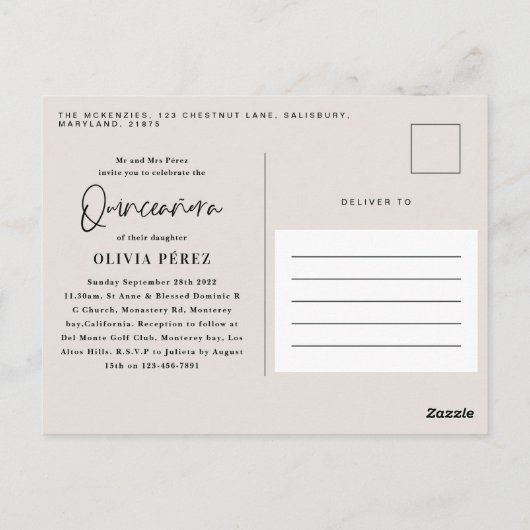 Quinceañera Pink girly bloemetjes verjaardag Uitno Briefkaart (Achterkant)