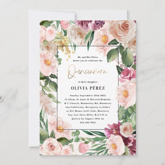 Quinceañera Pink girly elegant verjaardag Kaart (Voorkant)