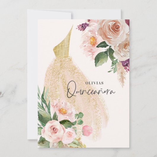 Quinceañera Pink girly jurk verjaardag Invi Kaart (Voorkant)