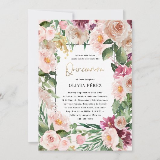 Quinceañera Pink girly jurk verjaardag Invi Kaart (Achterkant)