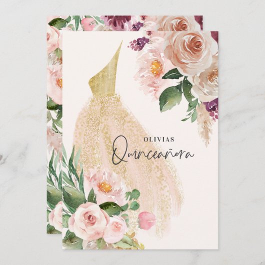 Quinceañera Pink girly jurk verjaardag Invi Kaart (Voorkant / Achterkant)