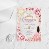 Quinceanera Pink Gold Floral Acryl Uitnodigingen