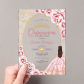 Quinceanera Pink Gold Floral Acryl Uitnodigingen (Insitu (Draagbaar))