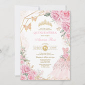  Quinceañera Pink Gold Rozen Quince Princess Kaart (Voorkant)