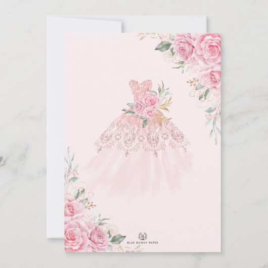  Quinceañera Pink Gold Rozen Quince Princess Kaart (Achterkant)