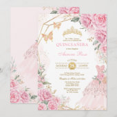  Quinceañera Pink Gold Rozen Quince Princess Kaart (Voorkant / Achterkant)