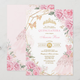  Quinceañera Pink Gold Rozen Quince Princess Kaart