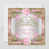 Quinceanera Pink  Land Floral Gold 2 Kaart (Achterkant)