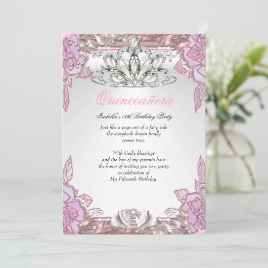 Quinceanera Pink Lila 15e verjaardag Partij 2 Kaart (Staand voorkant)