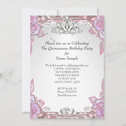 Quinceanera Pink Lila 15e verjaardag Partij 2 Kaart (Achterkant)