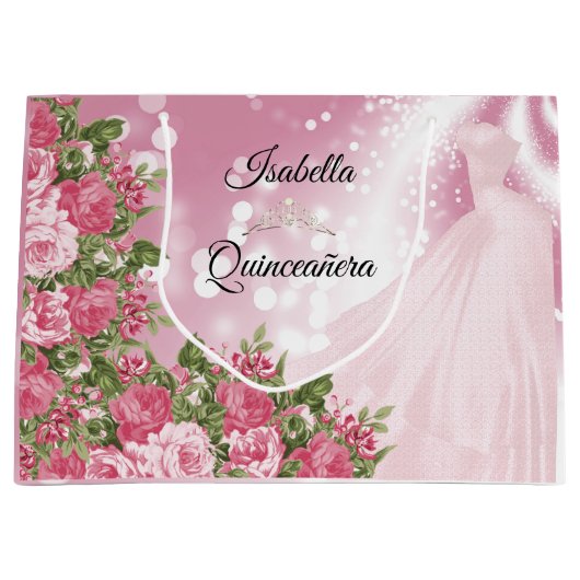 Quinceañera Pink Mauve Gown and Flowers Groot Cadeauzakje (Voorkant)
