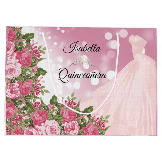 Quinceañera Pink Mauve Gown and Flowers Groot Cadeauzakje (Achterkant)