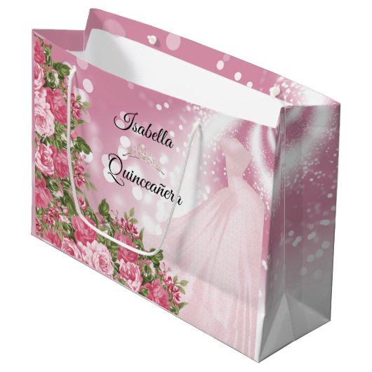 Quinceañera Pink Mauve Gown and Flowers Groot Cadeauzakje (Voorkant Gekanteld)