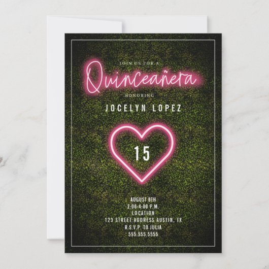 Quinceañera Pink Neon Lights Boxwood Heart Kaart (Voorkant)