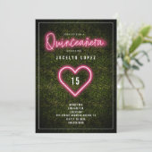 Quinceañera Pink Neon Lights Boxwood Heart Kaart (Staand voorkant)