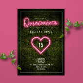 Quinceañera Pink Neon Lights Boxwood Heart Kaart