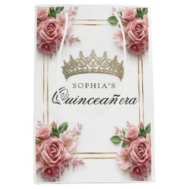 Quinceañera Pink Rose Crown Verjaardagsgunsten Medium Cadeauzakje
