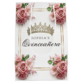 Quinceañera Pink Rose Crown Verjaardagsgunsten Medium Cadeauzakje (Achterkant)