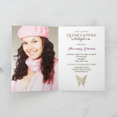Quinceanera Pink Rose Gold Butterfly Foto (Binnen)
