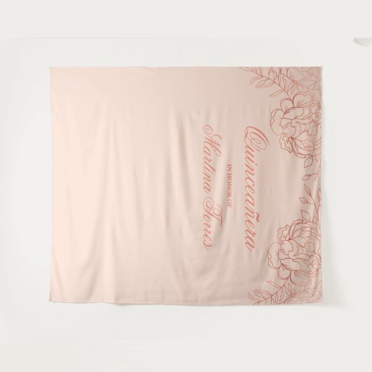 Quinceanera Pink Rose Gold Photo Booth Backdrop Wandkleed (Voorkant (horizontaal))