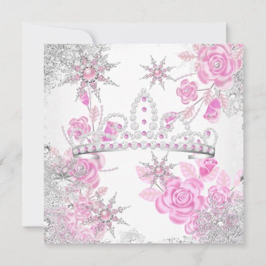 Quinceanera Pink Rose Winter Wonderland Snowflake Kaart (Achterkant)