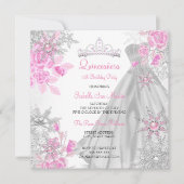 Quinceanera Pink Rose Winter Wonderland Snowflake Kaart (Voorkant)