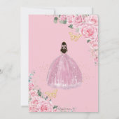 Quinceañera Pink Roses Floral Gold Princess Crown Kaart (Achterkant)