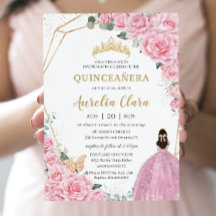 Quinceañera Pink Roses Floral Gold Princess Crown
