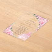 Quinceanera Pink Roses Floral Princess Dress Gown Acryl Uitnodigingen (Laagn)