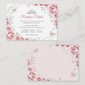 Quinceanera Pink Silver Floral Details Informatiekaartje (Voorkant / Achterkant)