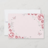 Quinceanera Pink Silver Floral Reply RSVP Kaartje (Achterkant)