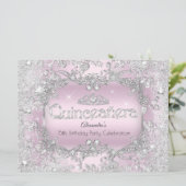 Quinceanera Pink Silver Tiara Winter Wonderland 2 Kaart (Staand voorkant)