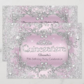 Quinceanera Pink Silver Tiara Winter Wonderland 2 Kaart (Voorkant / Achterkant)