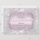 Quinceanera Pink Silver Tiara Winter Wonderland 2 Kaart (Voorkant)