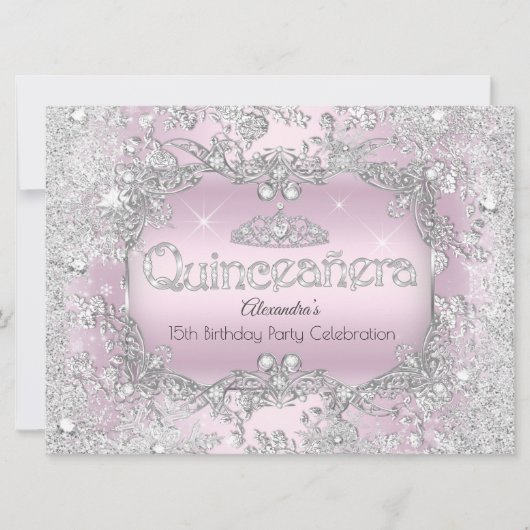 Quinceanera Pink Silver Tiara Winter Wonderland 2 Kaart (Voorkant)