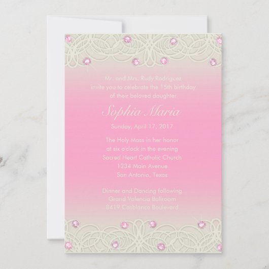 Quinceanera Pink Sparkle and Lace Kaart (Voorkant)