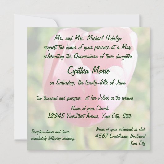 Quinceanera Pink Tulip 15th Birthday Kaart (Voorkant)