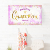 Quinceañera Pink Waterverf Gold Script Welkom Spandoek (Insitu)