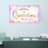 Quinceañera Pink Waterverf Gold Script Welkom Spandoek (Beurs)