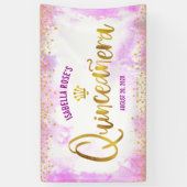 Quinceañera Pink Waterverf Gold Script Welkom Spandoek (Verticaal)